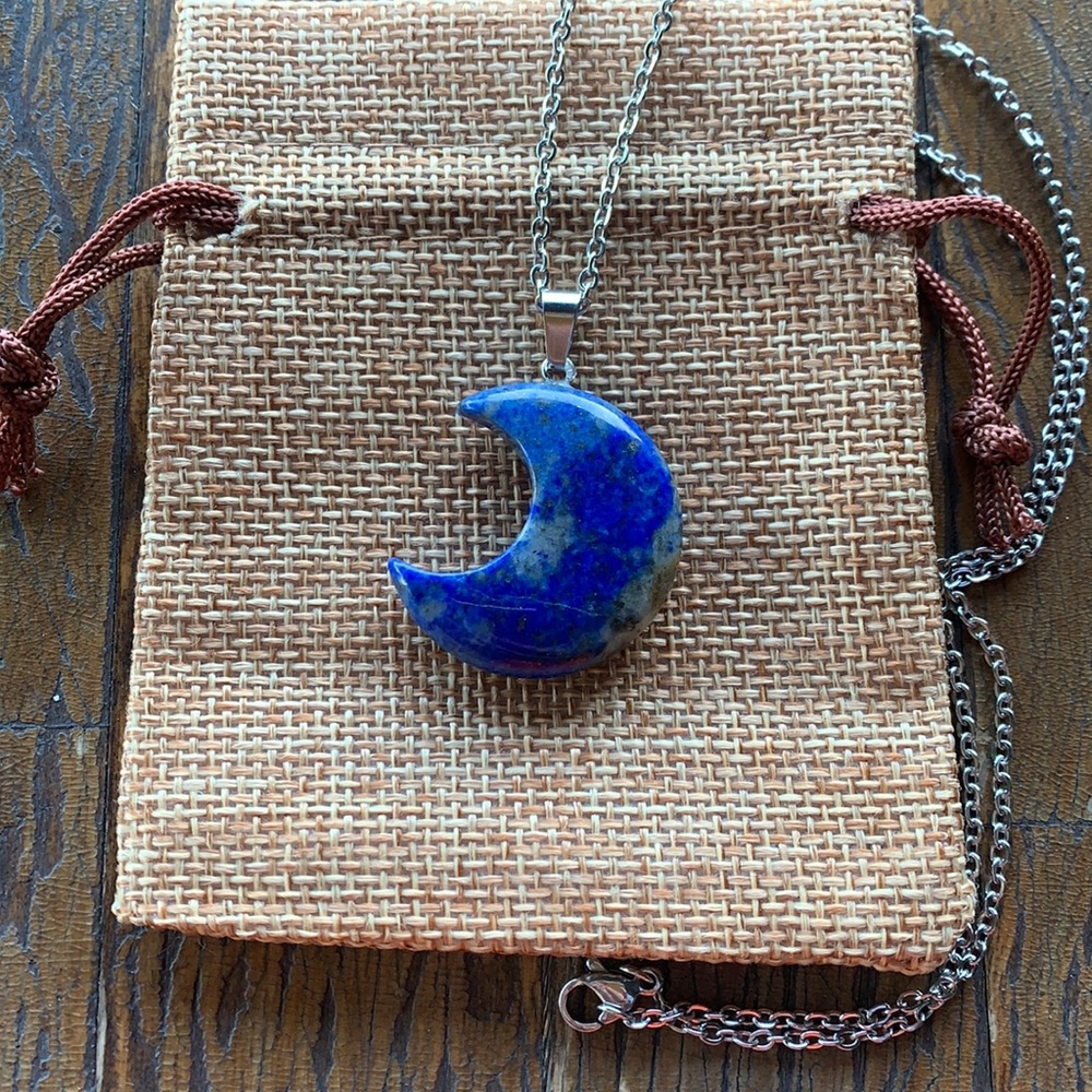 Brand New Lapis Lazuli Moon Necklace Lapis Lazuli Necklace Crystal Moon Necklace